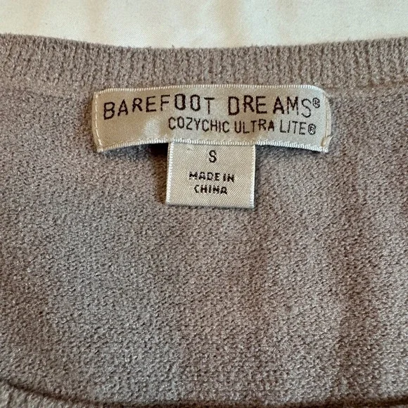 Barefoot Dreams CozyChic Ultra Lite Sweater Taupe Drawstring Pullover Size S - Picture 3 of 7